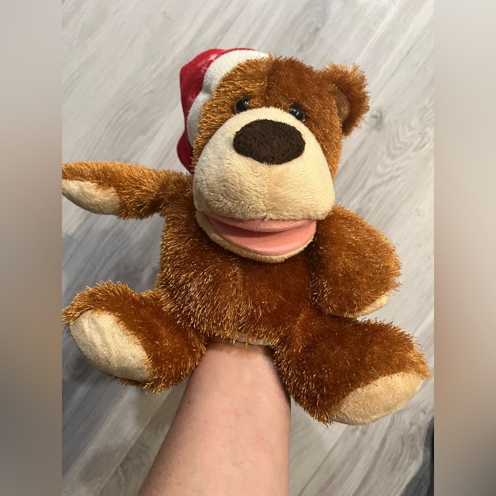Puppet‎ Festive Brown Plush Bear with Santa Hat - Picture 3 of 7